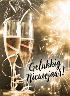 nieuwjaarskaart zakelijk champagne glazen vuurwerk